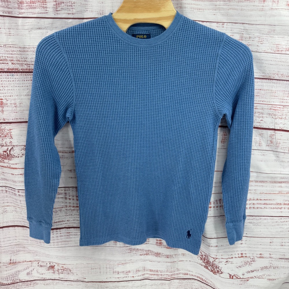Polo Ralph Lauren Shirt Mens Medium Blue Waffle Knit Thermal Long Sleeve